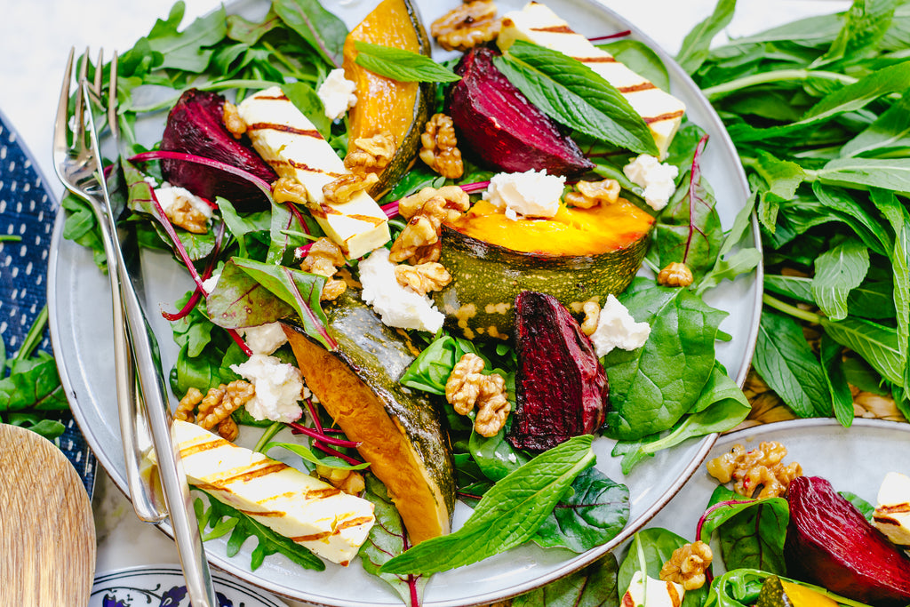 haloumi pumpkin beetroot goats cheese maple walnut